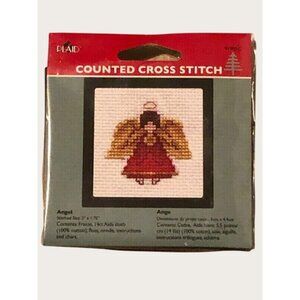 New Plaid Angel Counted Cross Stitch Kit New Includes Frame Christmas Holiday